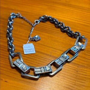 Lia Sophia Silver Clear Crystal Geometric Link Necklace